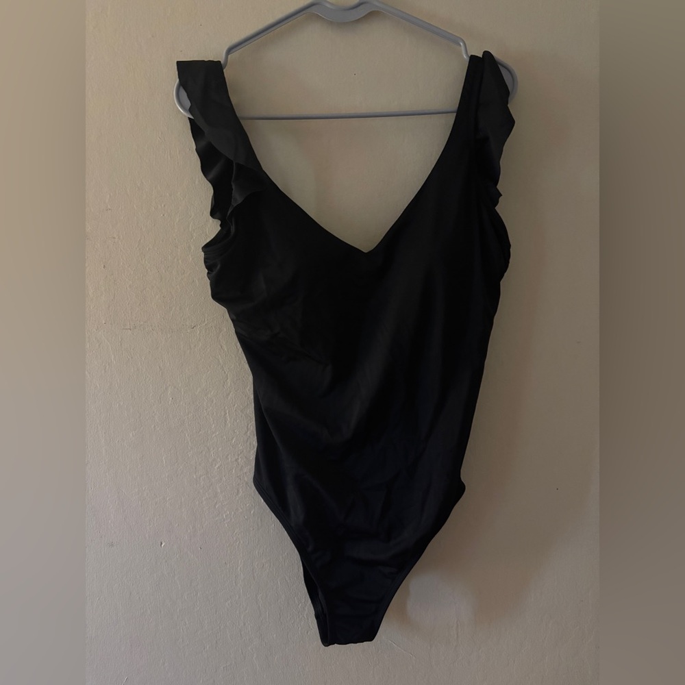 Time and Tru Black Ruffle Jumpsuit